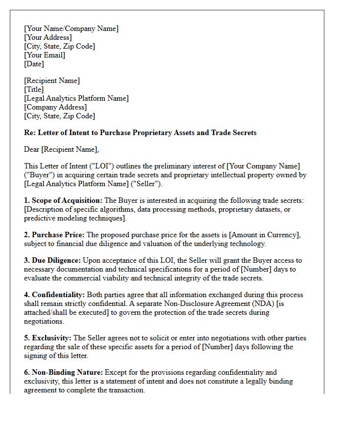 Letter of Intent for Purchasing Trade Secrets of Legal Analytics Platforms