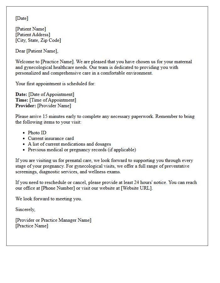 Maternal And Gynecological Care New Patient Letter