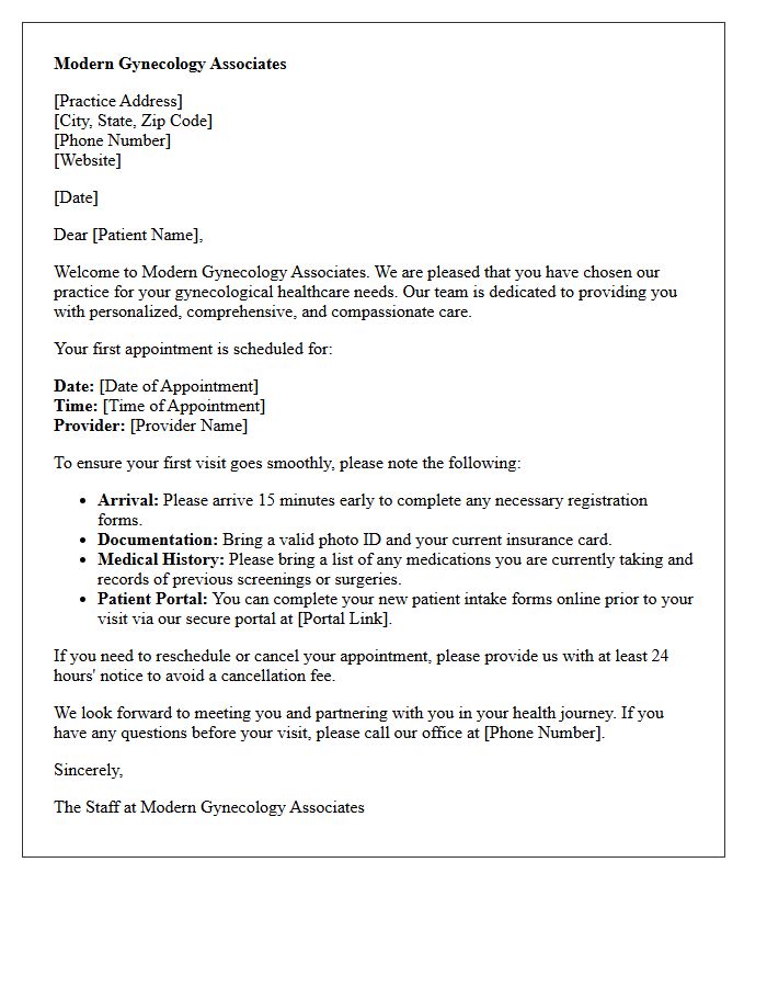 Modern Gynecology Associates New Patient Welcome Letter