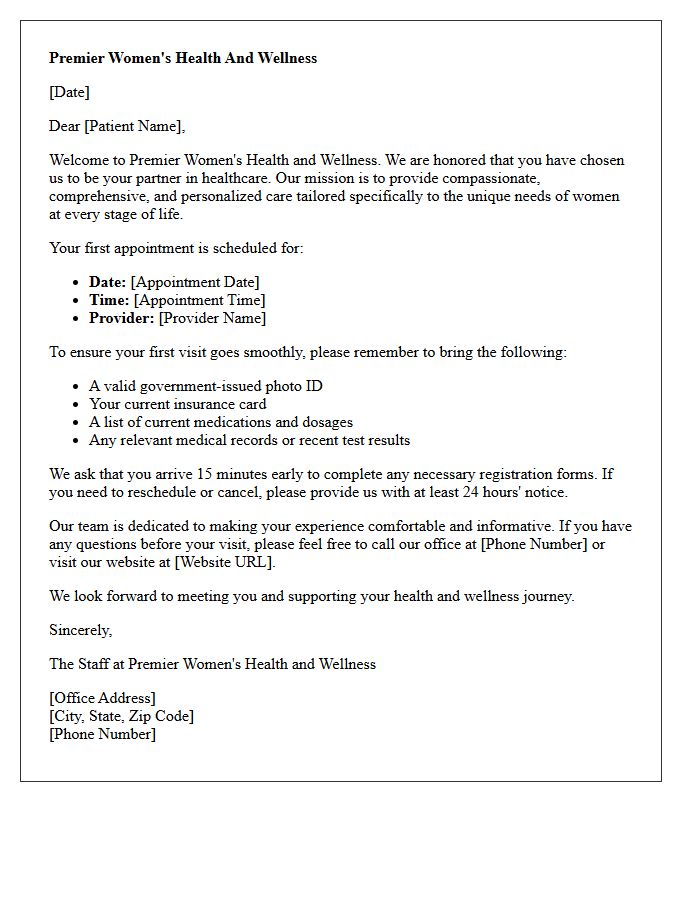 Premier Women’s Health And Wellness Welcome Letter