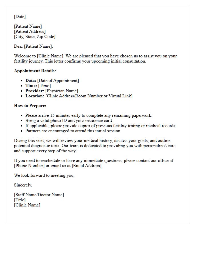 Initial Fertility Consultation Welcome Letter