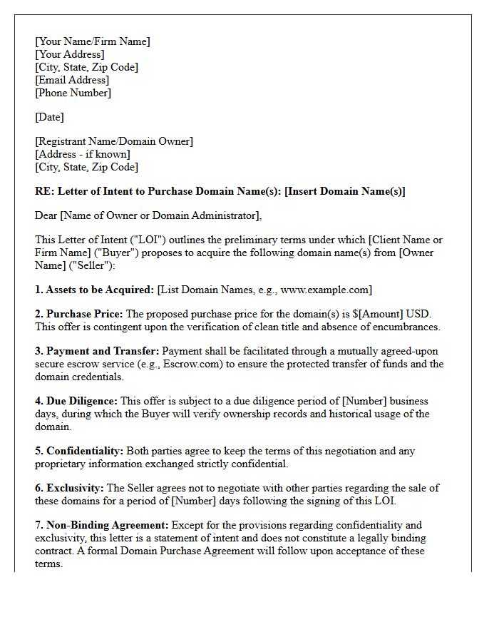 Formal Letter of Intent to Acquire Premium Domain Names for Legal Counsel