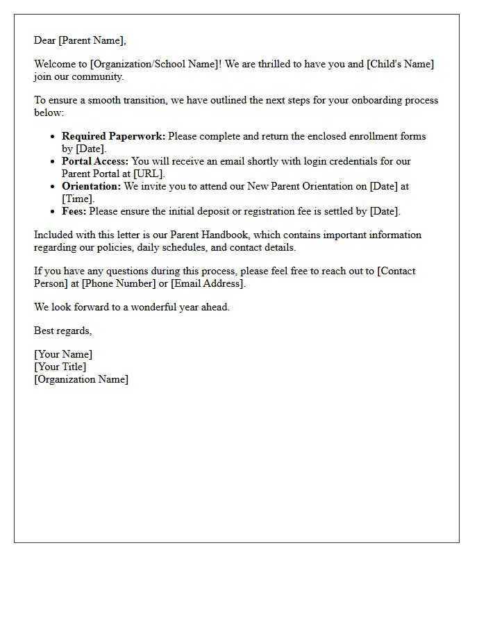 New Prospective Parent Onboarding Letter
