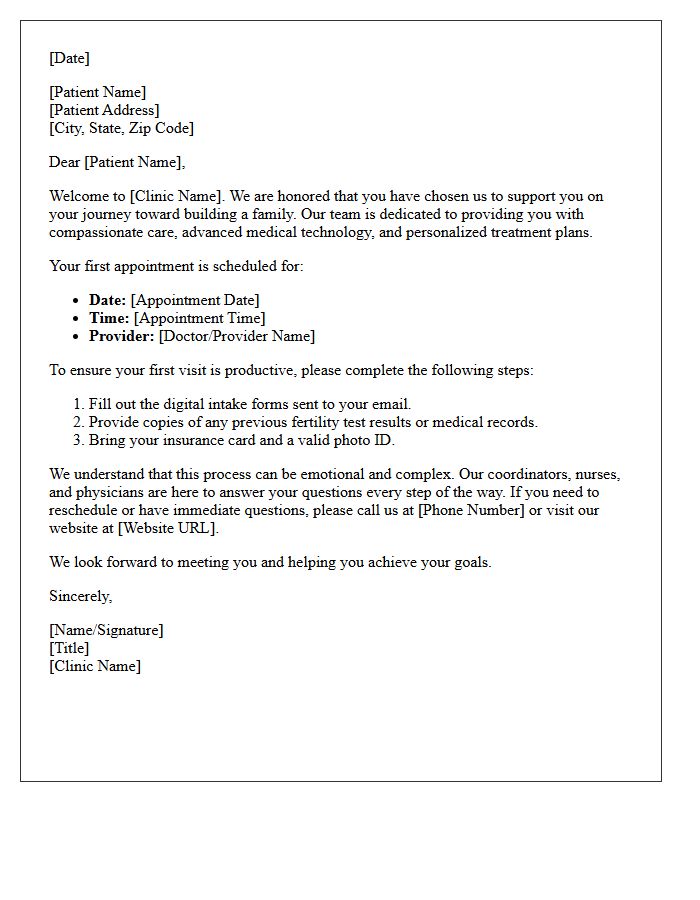 Fertility Medical Clinic Welcome Letter