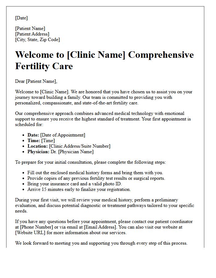 Comprehensive Fertility Care Welcome Letter