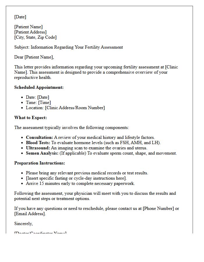 Fertility Assessment Information Letter