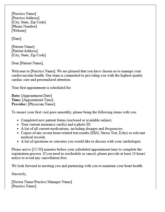 Standard Cardiovascular Patient Welcome Letter
