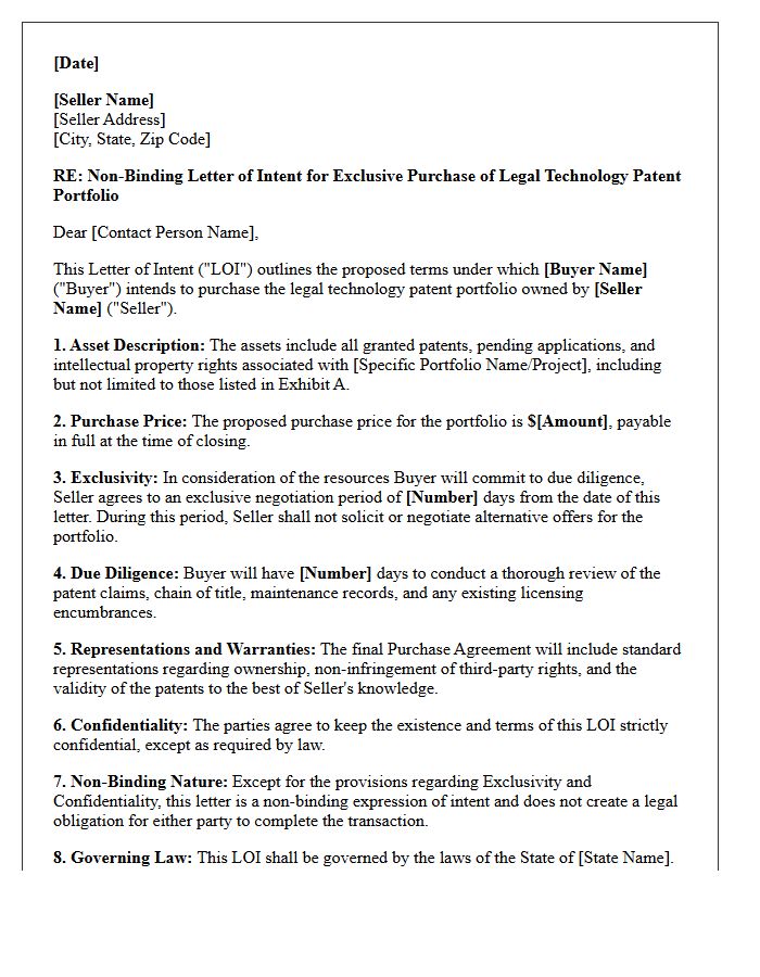 Exclusive Letter of Intent for Legal Technology Patent Portfolio Purchase