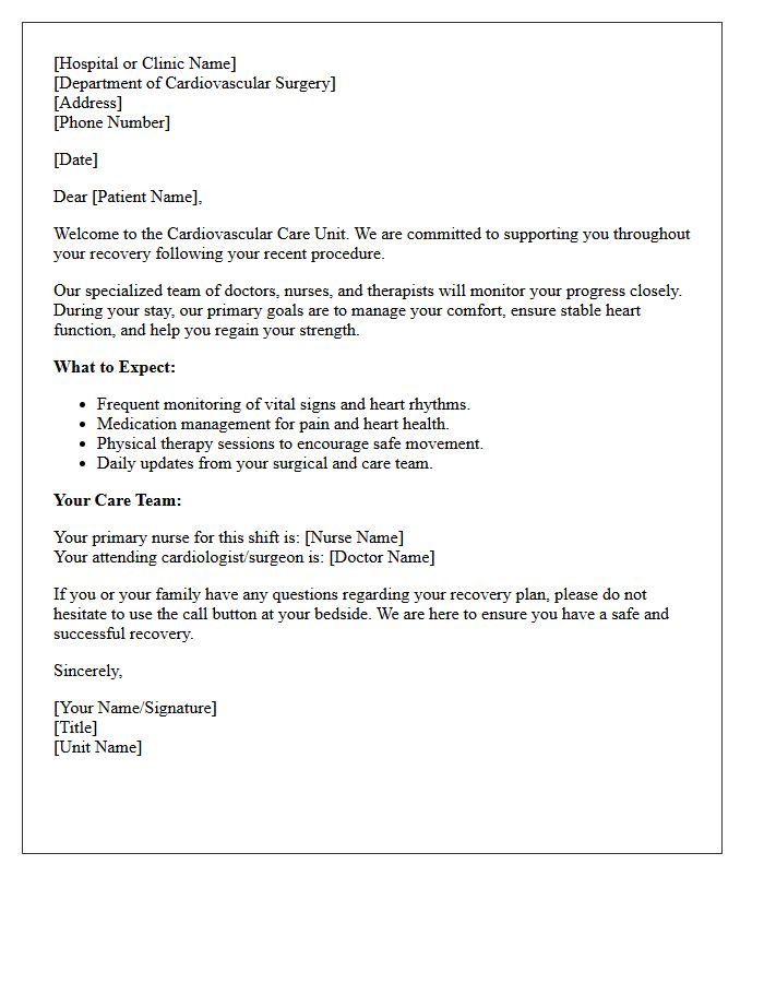 Post-Operative Cardiovascular Care Welcome Letter