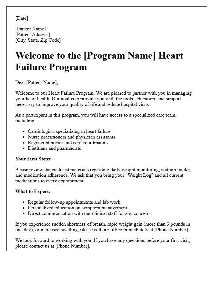 Heart Failure Program Patient Welcome Letter
