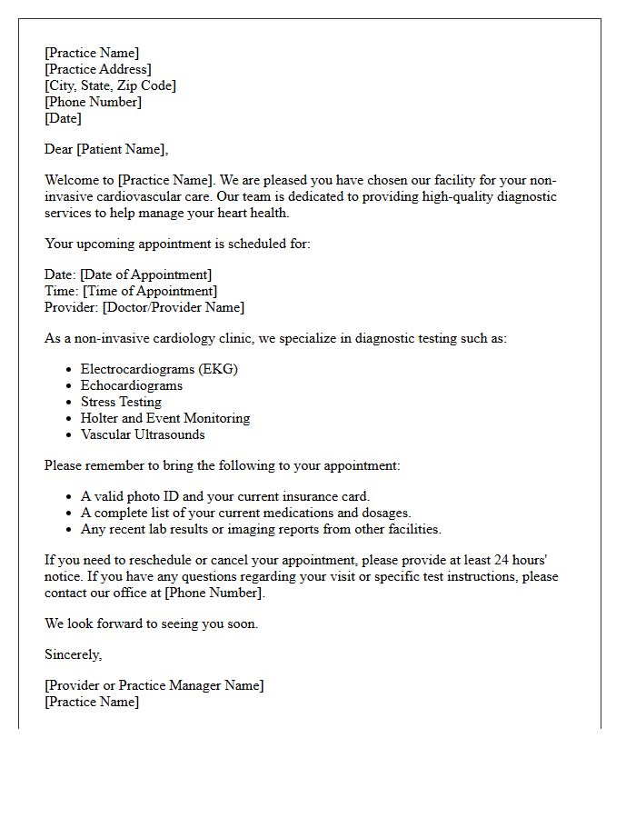 Non-Invasive Cardiology Patient Welcome Letter