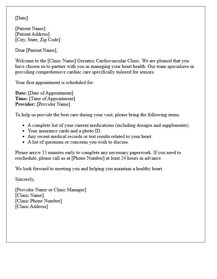 Geriatric Cardiovascular Clinic Welcome Letter