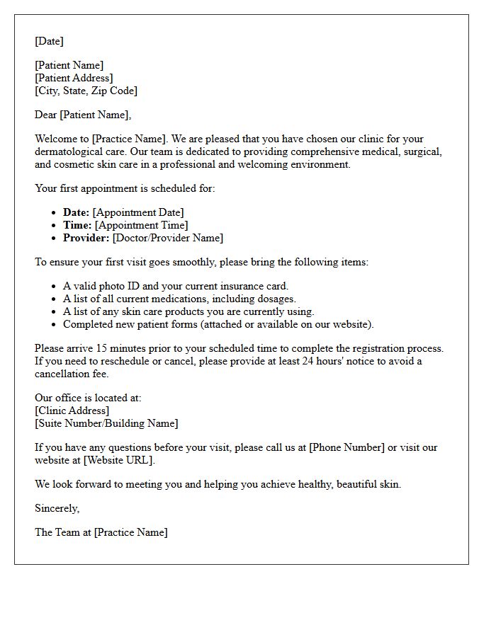 Welcome Letter for New Dermatology Patients