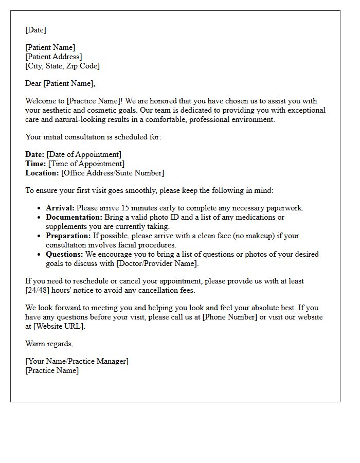 New Patient Welcome Letter for Cosmetic Procedures