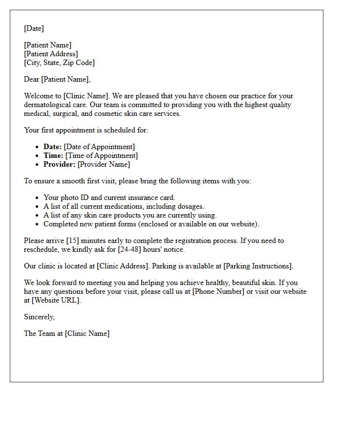 Medical Clinic Welcome Letter for Dermatological Care