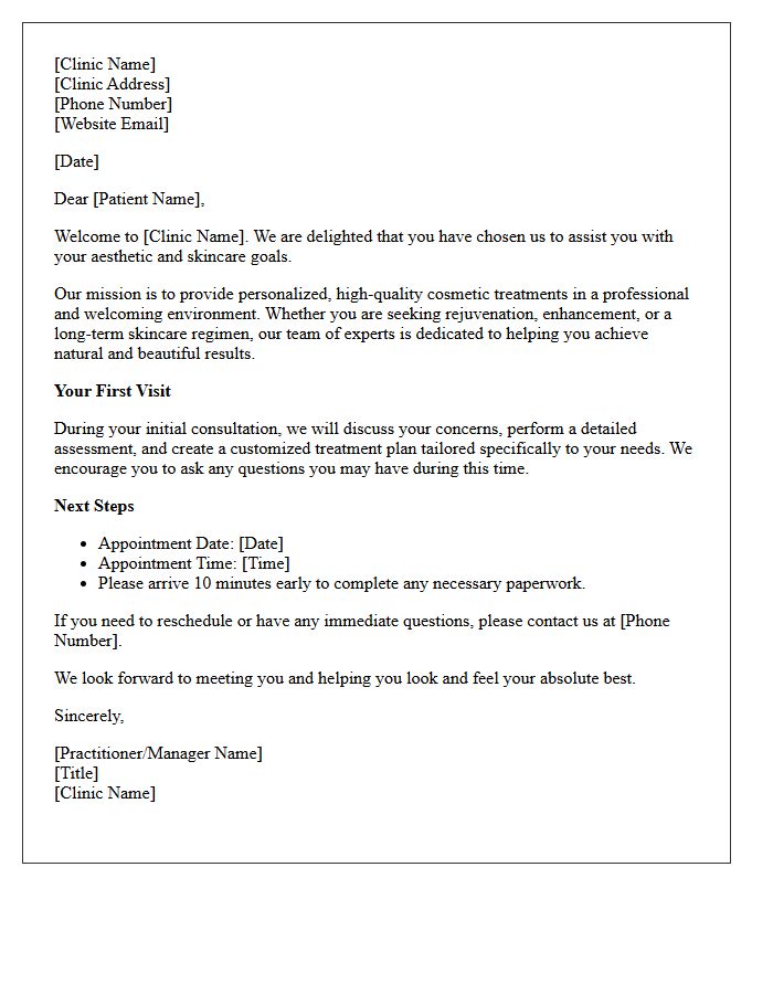Introductory Letter for New Cosmetic Clinic Patients