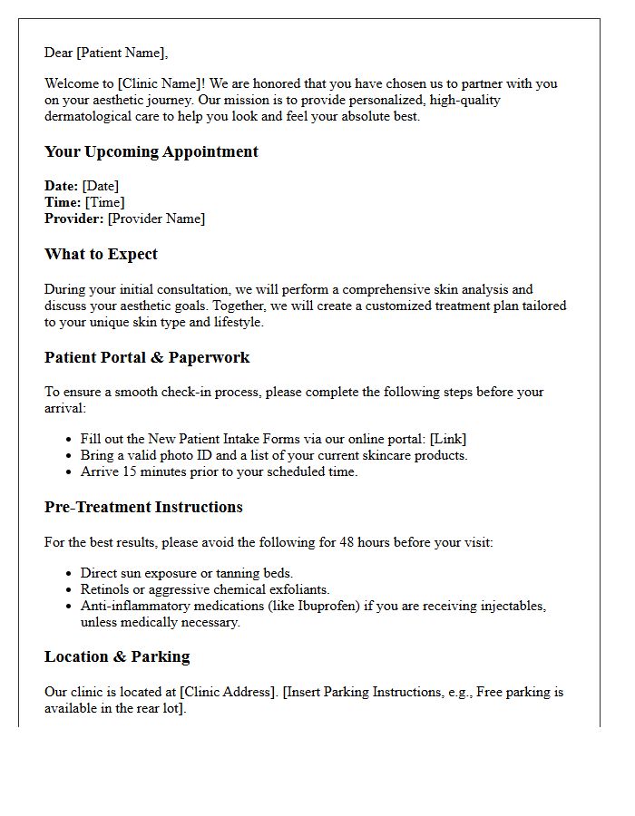 Comprehensive Welcome Letter for Aesthetic Dermatology