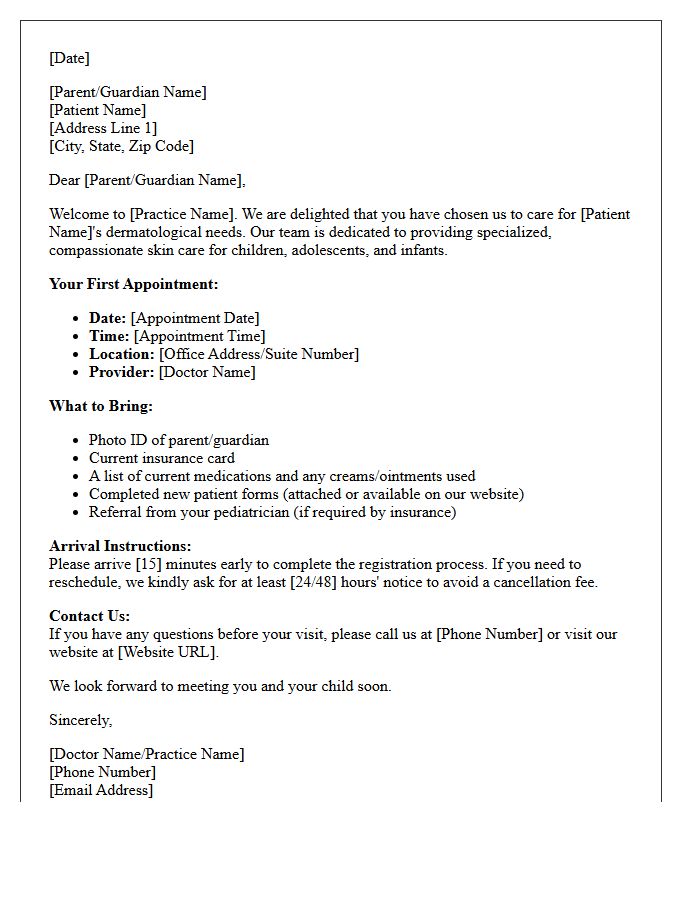 Pediatric Dermatology New Patient Welcome Letter
