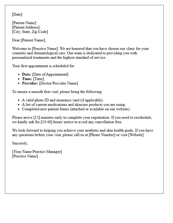 Cosmetic Surgery and Dermatology Welcome Letter