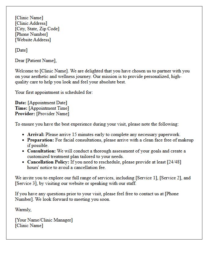 Anti-Aging and Cosmetic Clinic Patient Welcome Letter