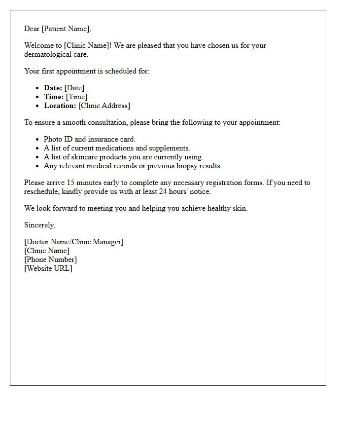 Dermatology Consultation Welcome Letter for New Arrivals