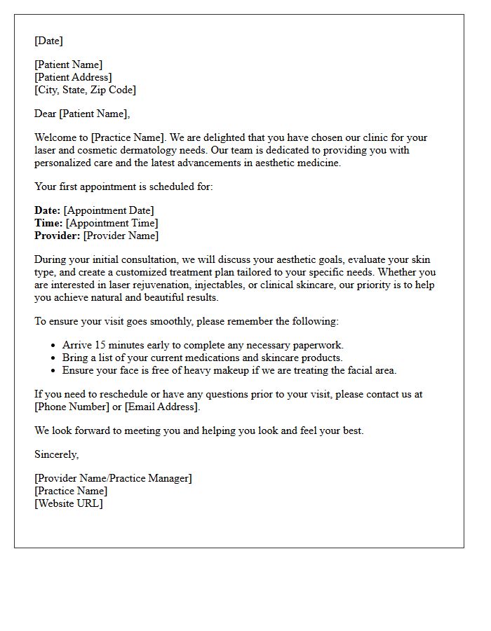 Laser and Cosmetic Dermatology Welcome Letter
