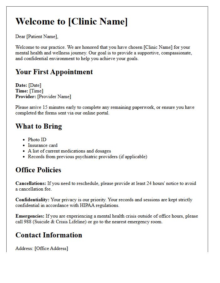 Psychiatric and Mental Wellness New Patient Welcome Letter