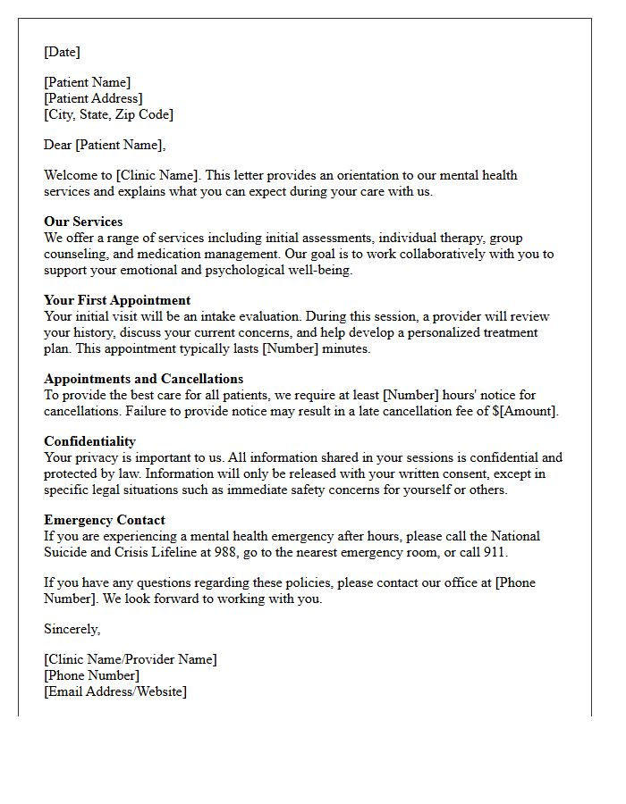 Medical Clinic Mental Health Orientation Letter