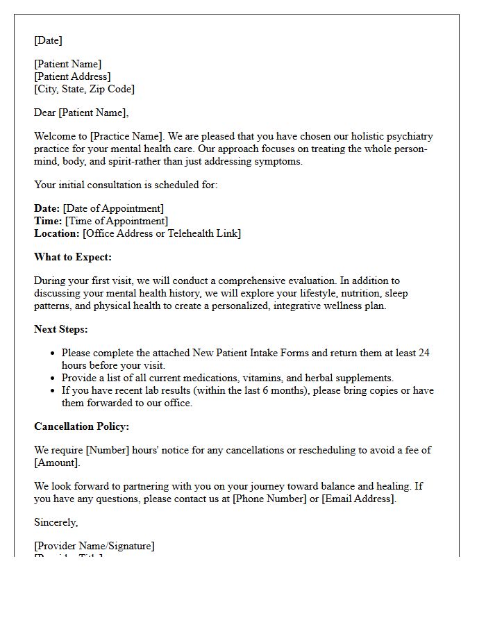 Holistic Psychiatry New Patient Introduction Letter