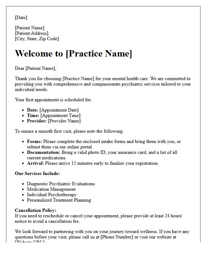 Comprehensive Psychiatric Care Welcome Letter