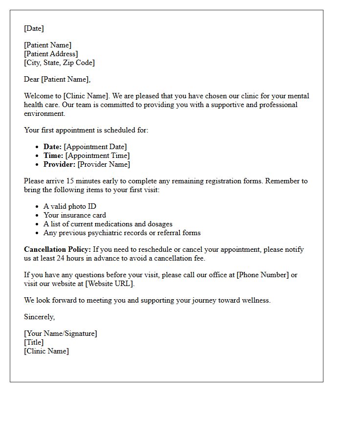 Psychiatric Clinic Patient Registration Welcome Letter