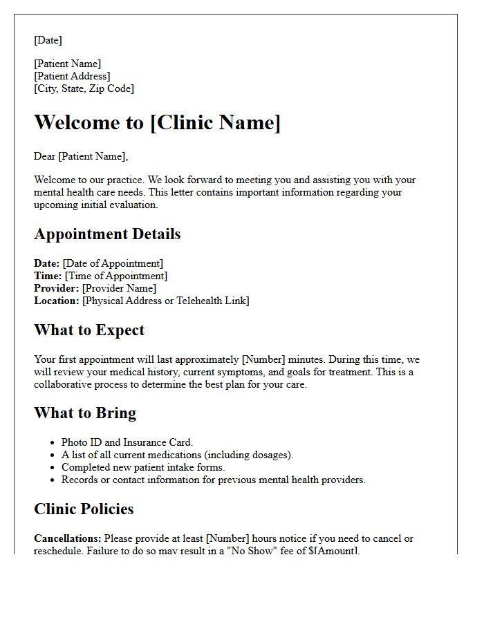 Adult Psychiatry New Patient Information Letter