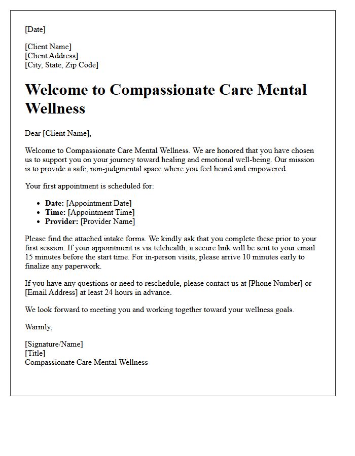 Compassionate Care Mental Wellness Welcome Letter