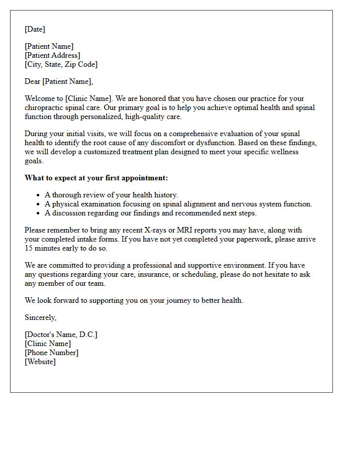 Official Welcome Letter For Chiropractic Spinal Care Patients