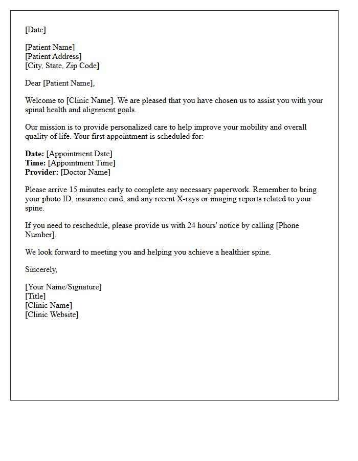 New Patient Spinal Alignment Clinic Welcome Letter