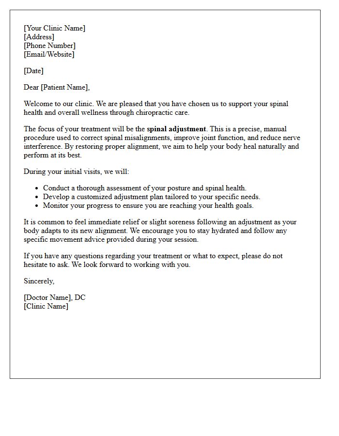 Introductory Letter For Chiropractic Spinal Adjustment Patients