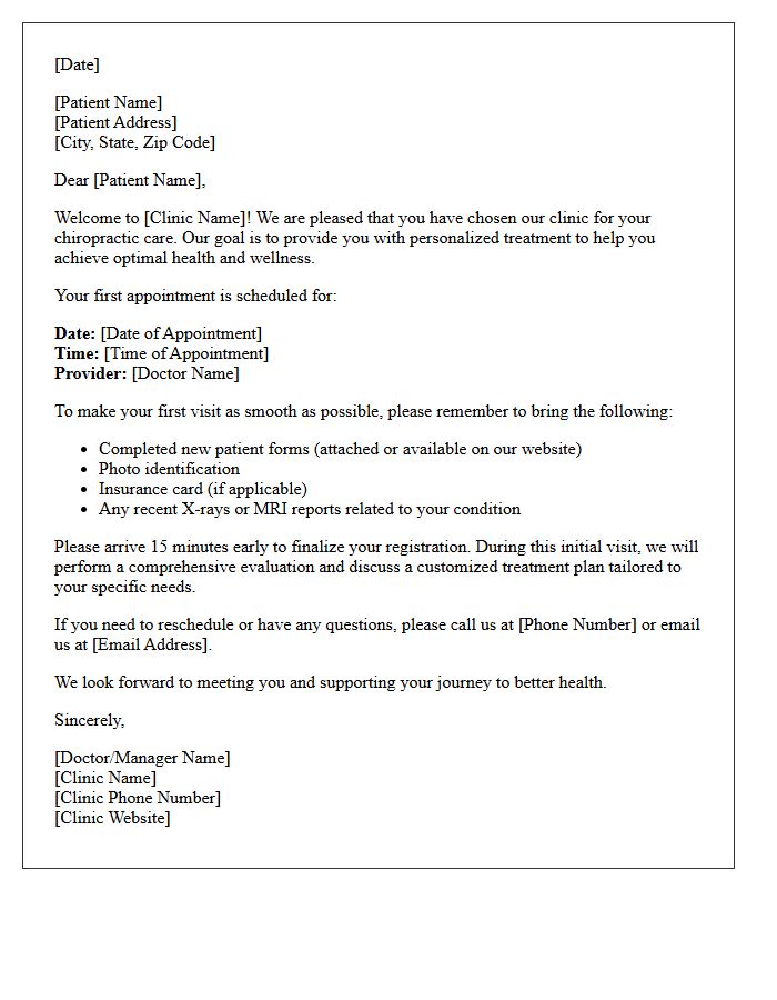 Medical Clinic Chiropractic Care Patient Welcome Letter