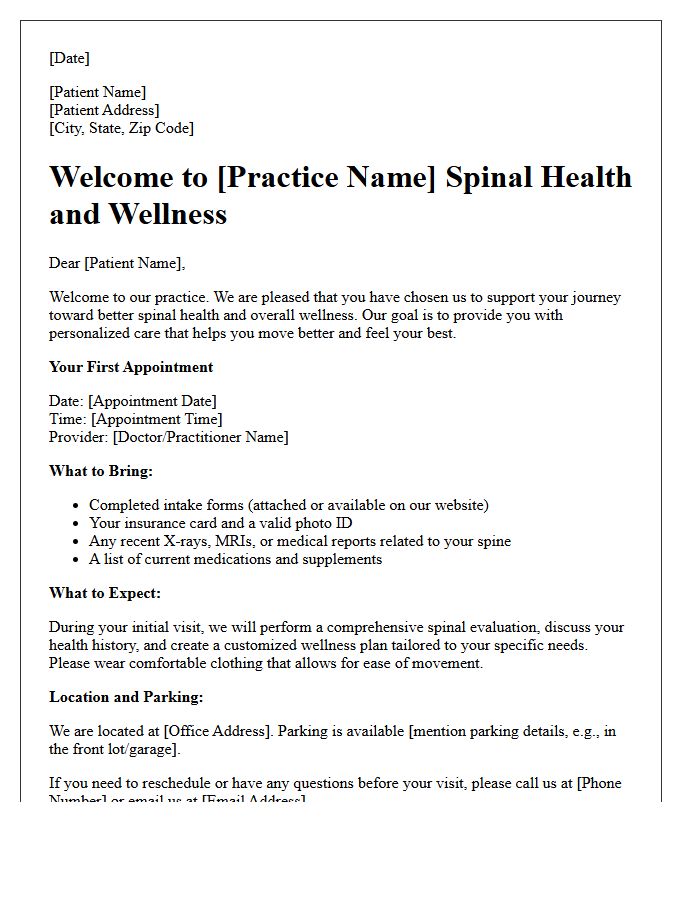 Spinal Health And Wellness New Patient Welcome Letter