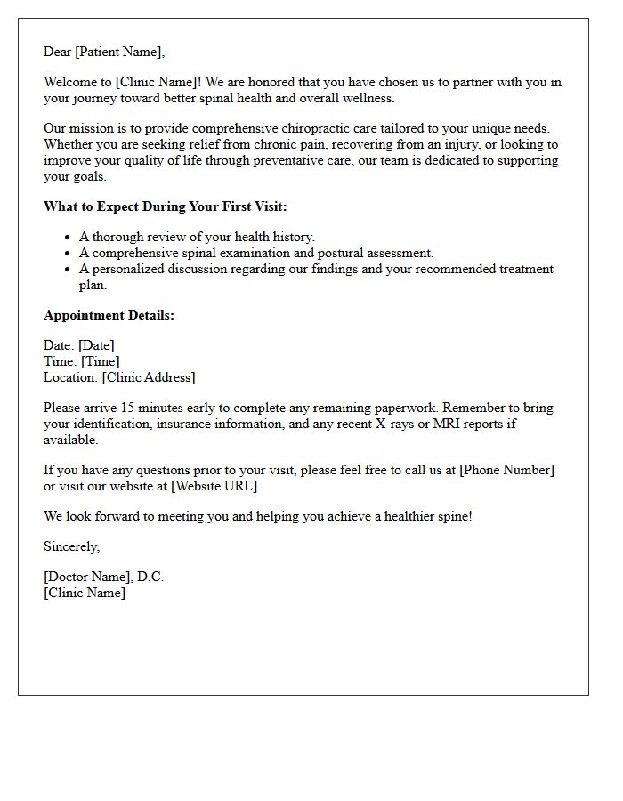 Comprehensive Chiropractic Spinal Care Welcome Letter