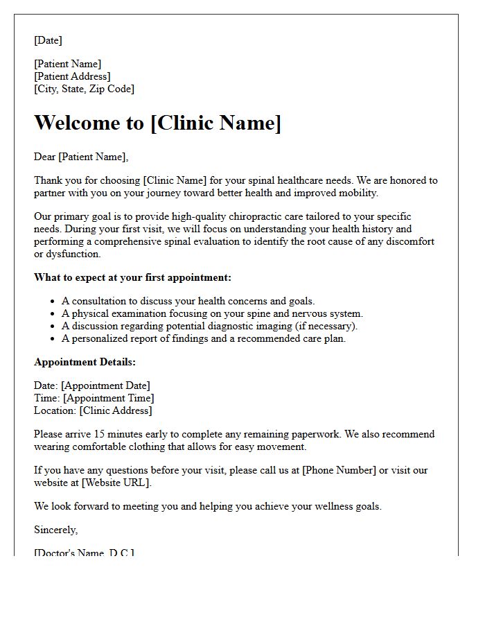 First Visit Chiropractic Spinal Care Welcome Letter