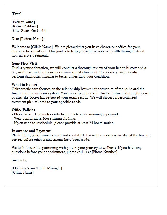New Patient Orientation Letter For Chiropractic Spinal Care