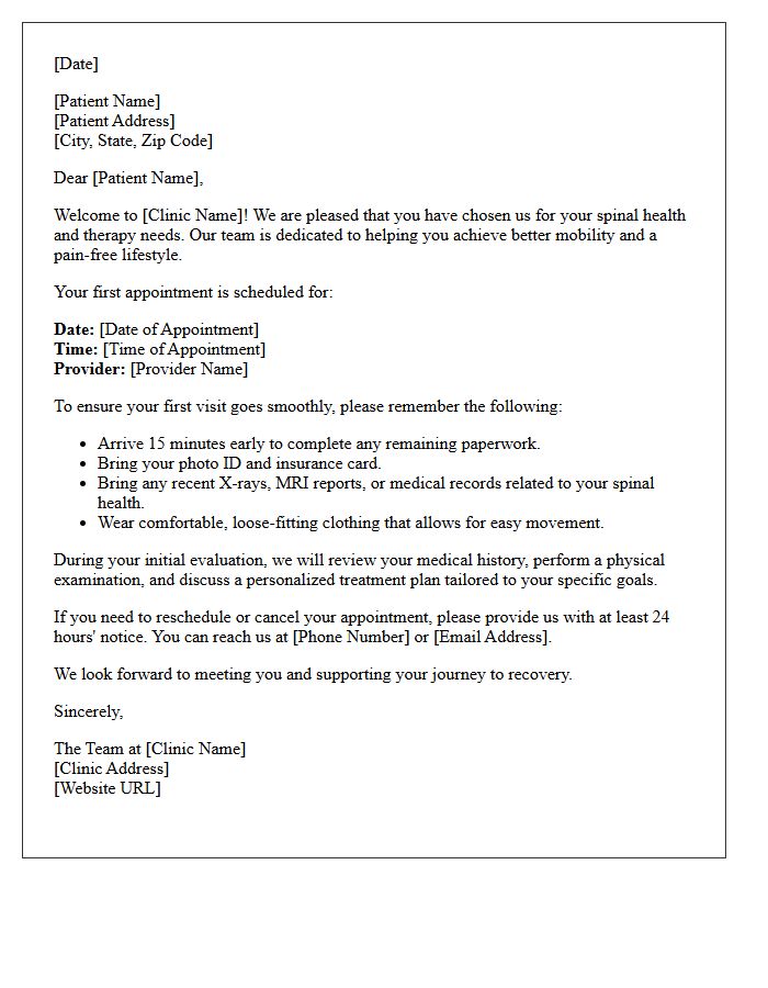 Spinal Therapy Clinic New Patient Welcome Letter