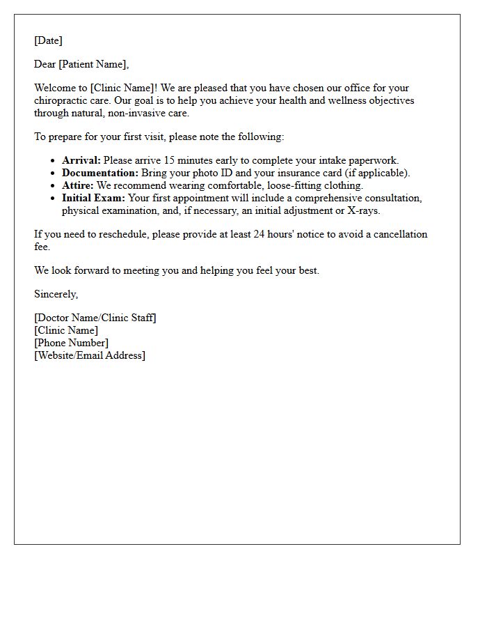 Chiropractic Medicine Patient Intake Welcome Letter