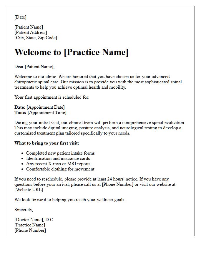 Advanced Chiropractic Spinal Treatment Welcome Letter