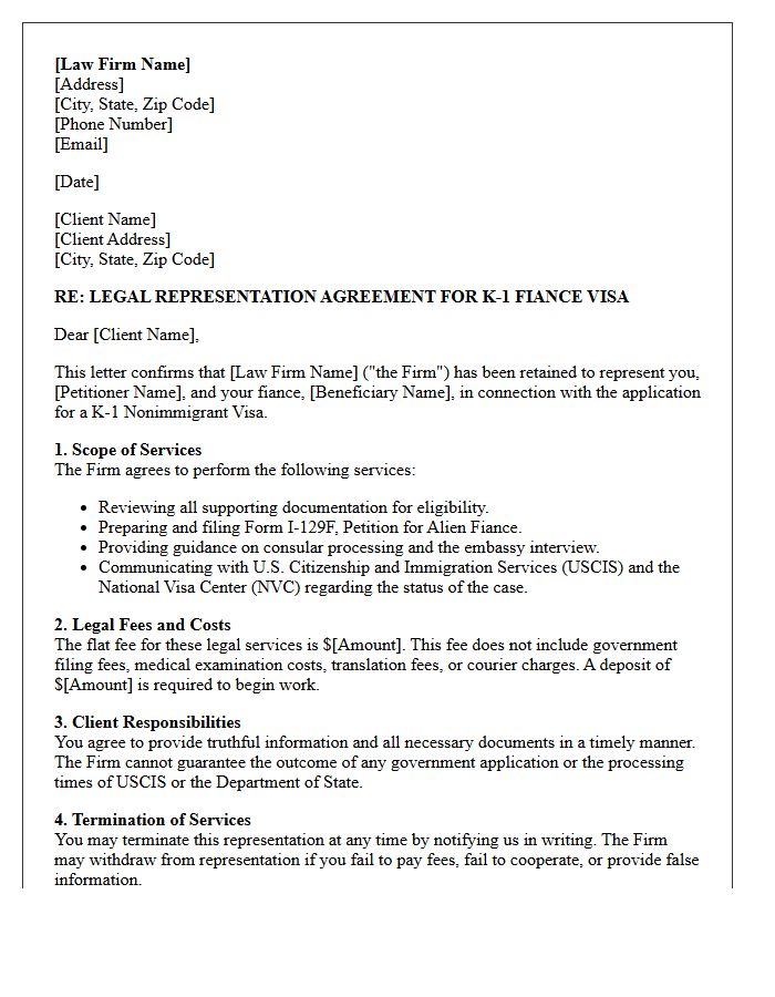 Fiancé Visa Representation Engagement Letter