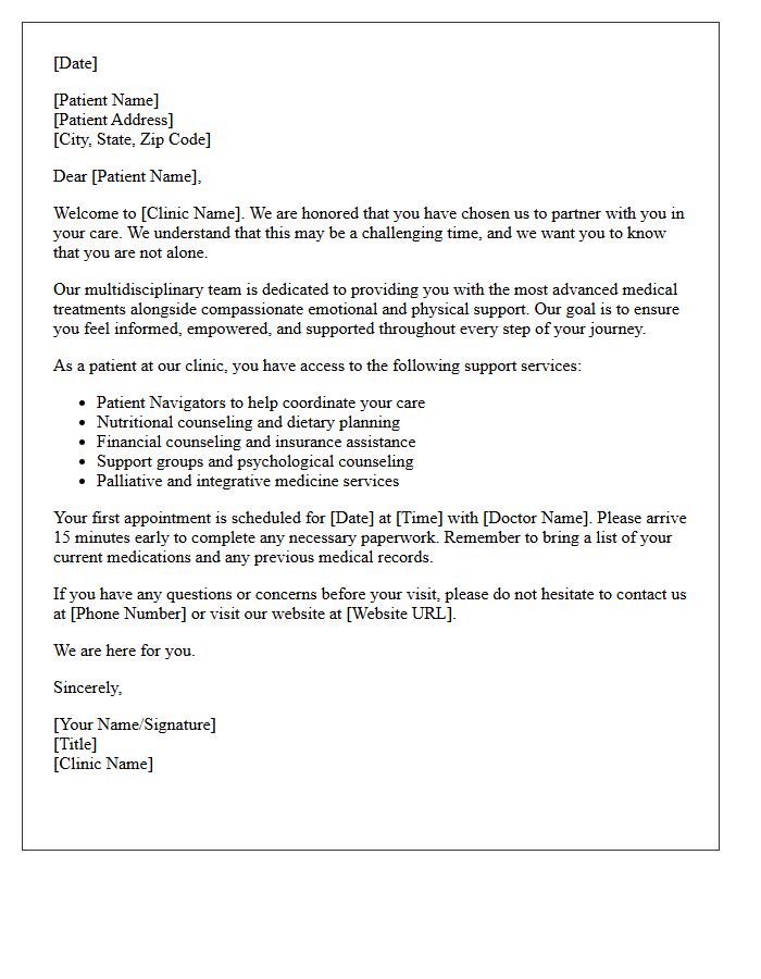 Welcome to Our Oncology Clinic Support Letter