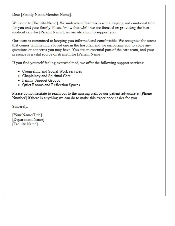 Patient Family Welcome and Emotional Support Letter