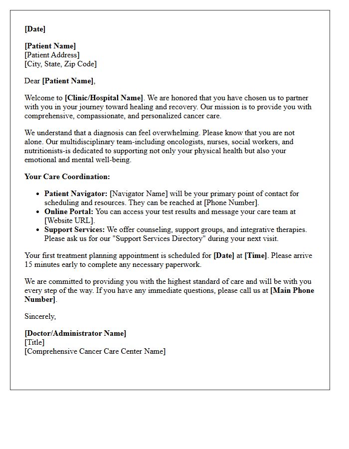 Comprehensive Cancer Care Welcome and Support Letter
