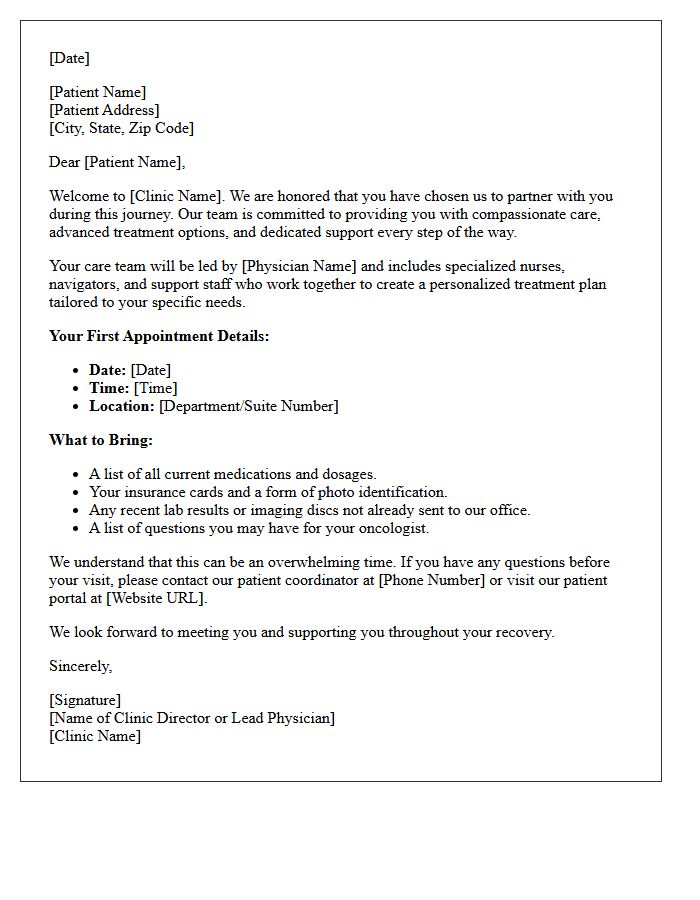 Medical Clinic Oncology Journey Welcome Letter