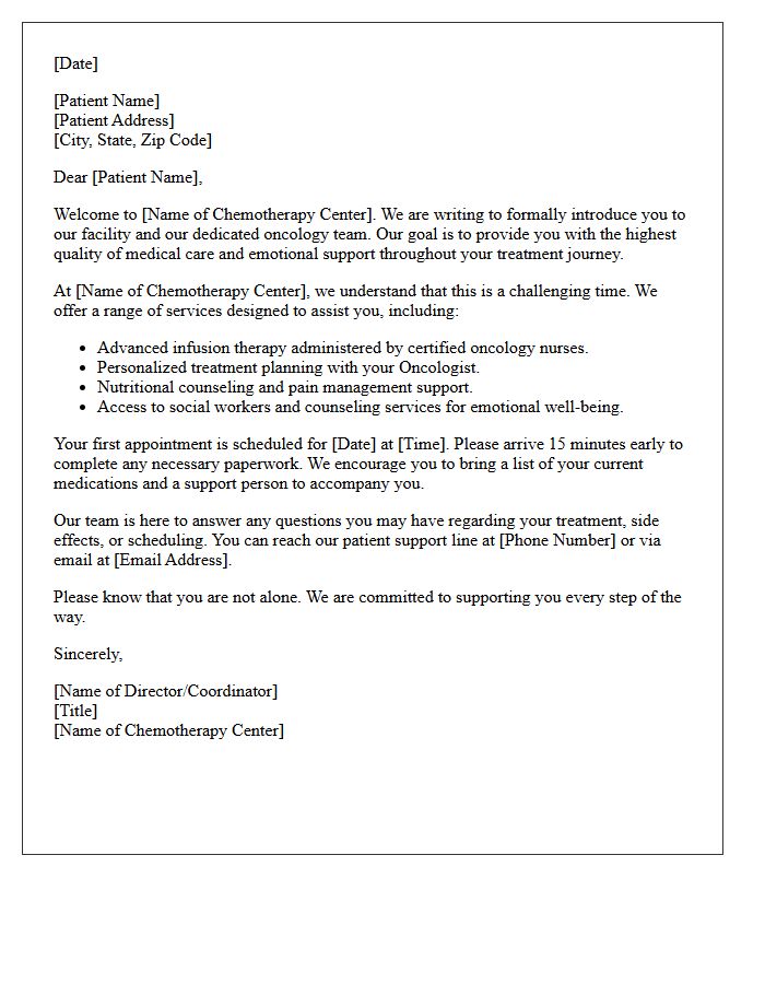 Chemotherapy Center Introduction and Support Letter
